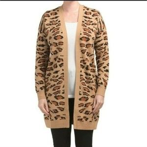 Splendid leopard print long line cardigan sweater Size Small
